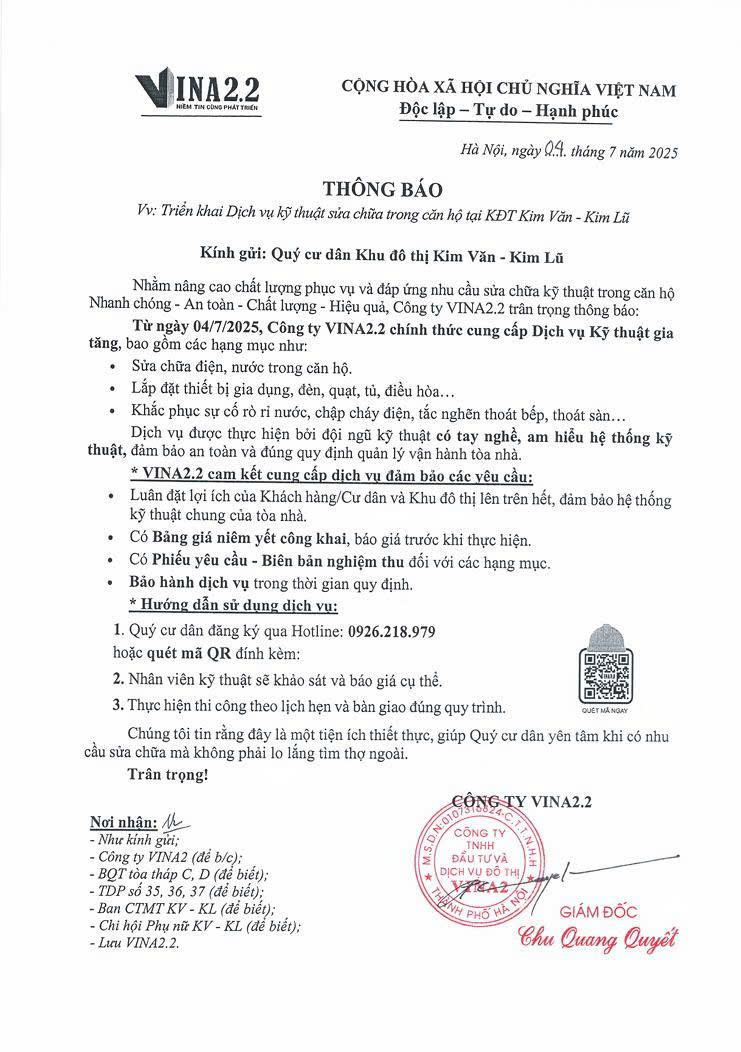 DỊCH VỤ KỸ THUẬT NỘI KHU – MINH BẠCH • CHUYÊN NGHIỆP • TẬN TÂM